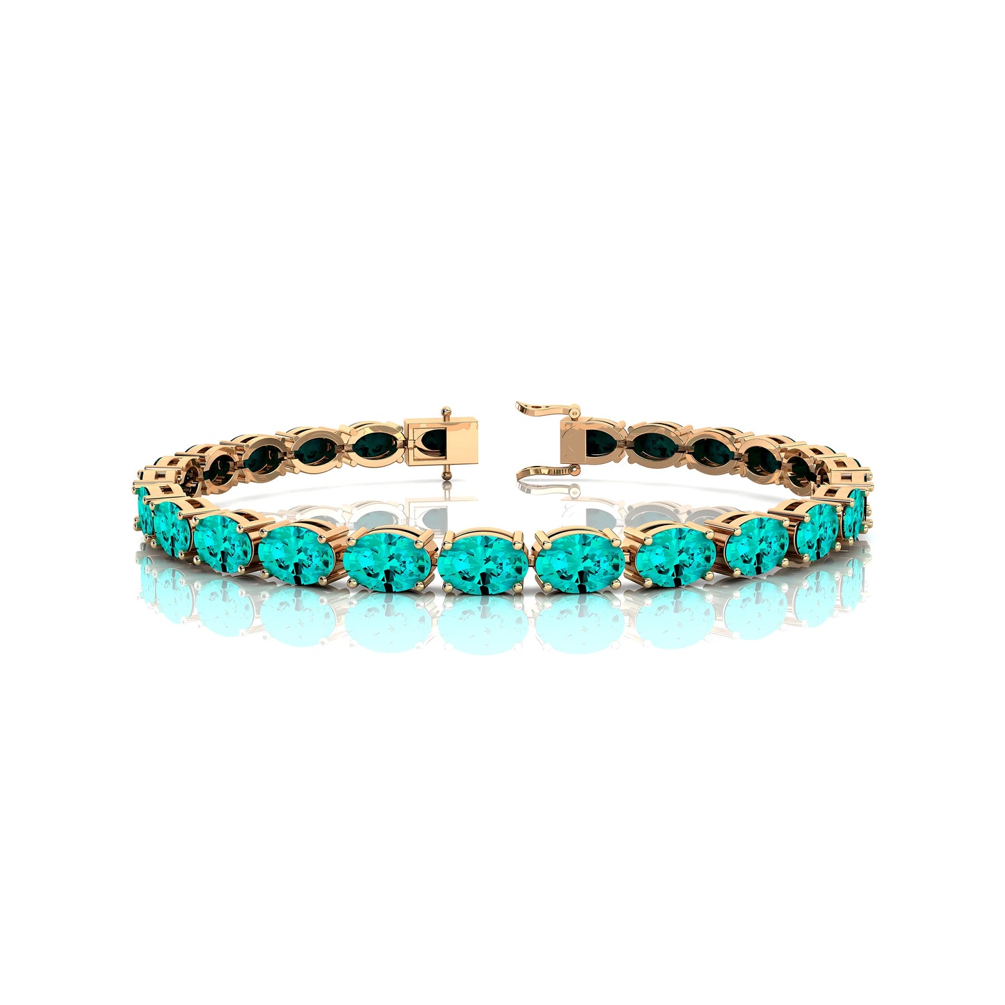 14kt 18K Gold Oval Cut Lab Paraiba Tourmaline Gemstone Tennis Chain Bracelet Custom New Fine Jewelry Prong Set Infinity Design