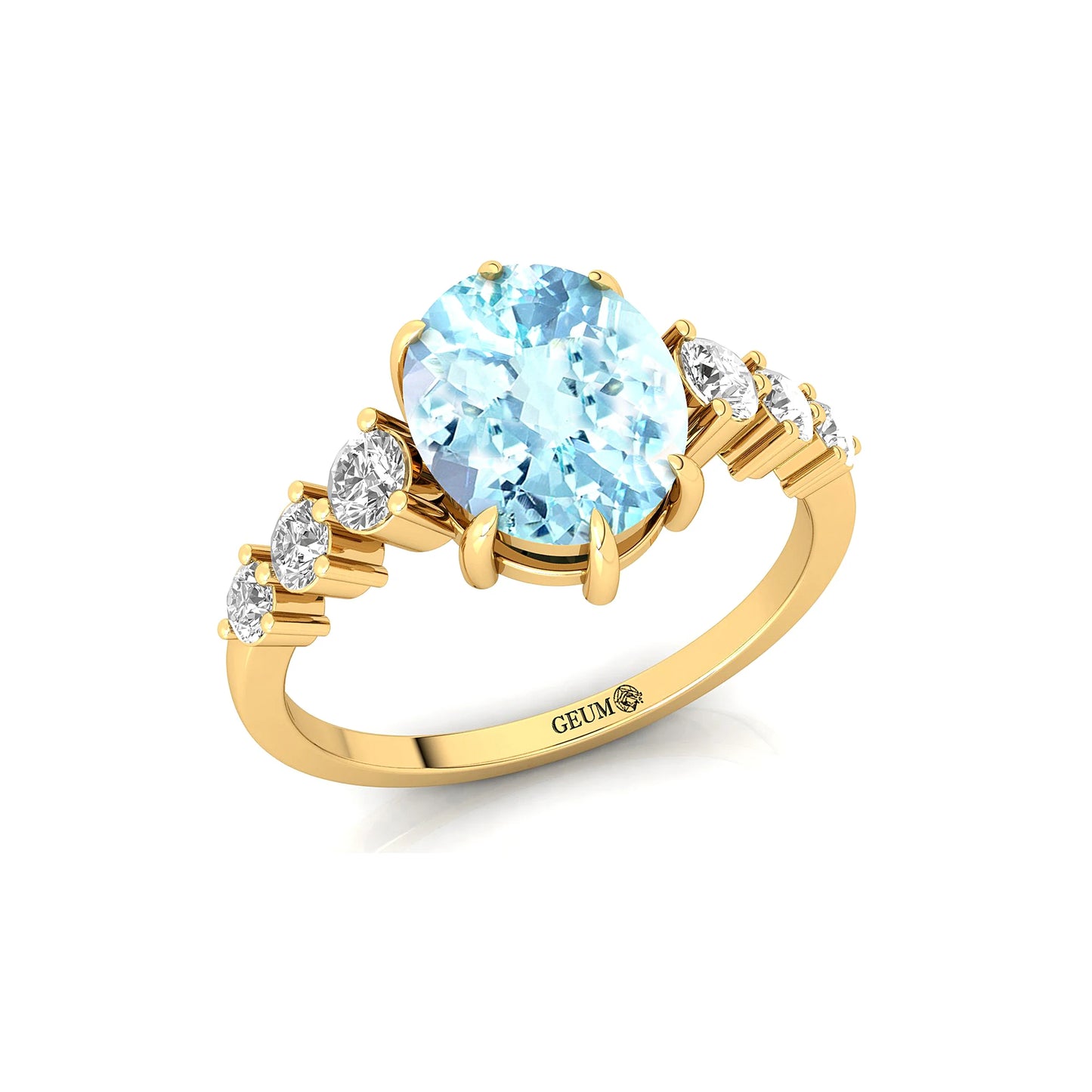 Natural March Birthstone Aquamarine Gemstone Ring in 14k Solid Gold With IGI Certified Real Diamond Handmade Halo Solitaire Ring