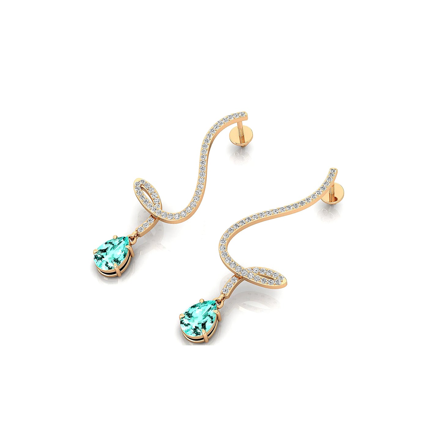 18K Solid Gold Dangle Drop Earring Lab Grown Paraiba Tourmaline Gemstone Real Diamonds Rhodium Plated Certified Wedding Earrings