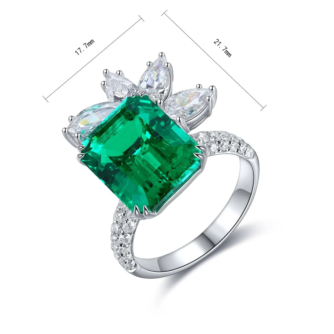 Gemfiori Anster Emerald Cut Lab Made Diamonds and Ring S925 Sterling Silver Lab Created Emerald Women Ring