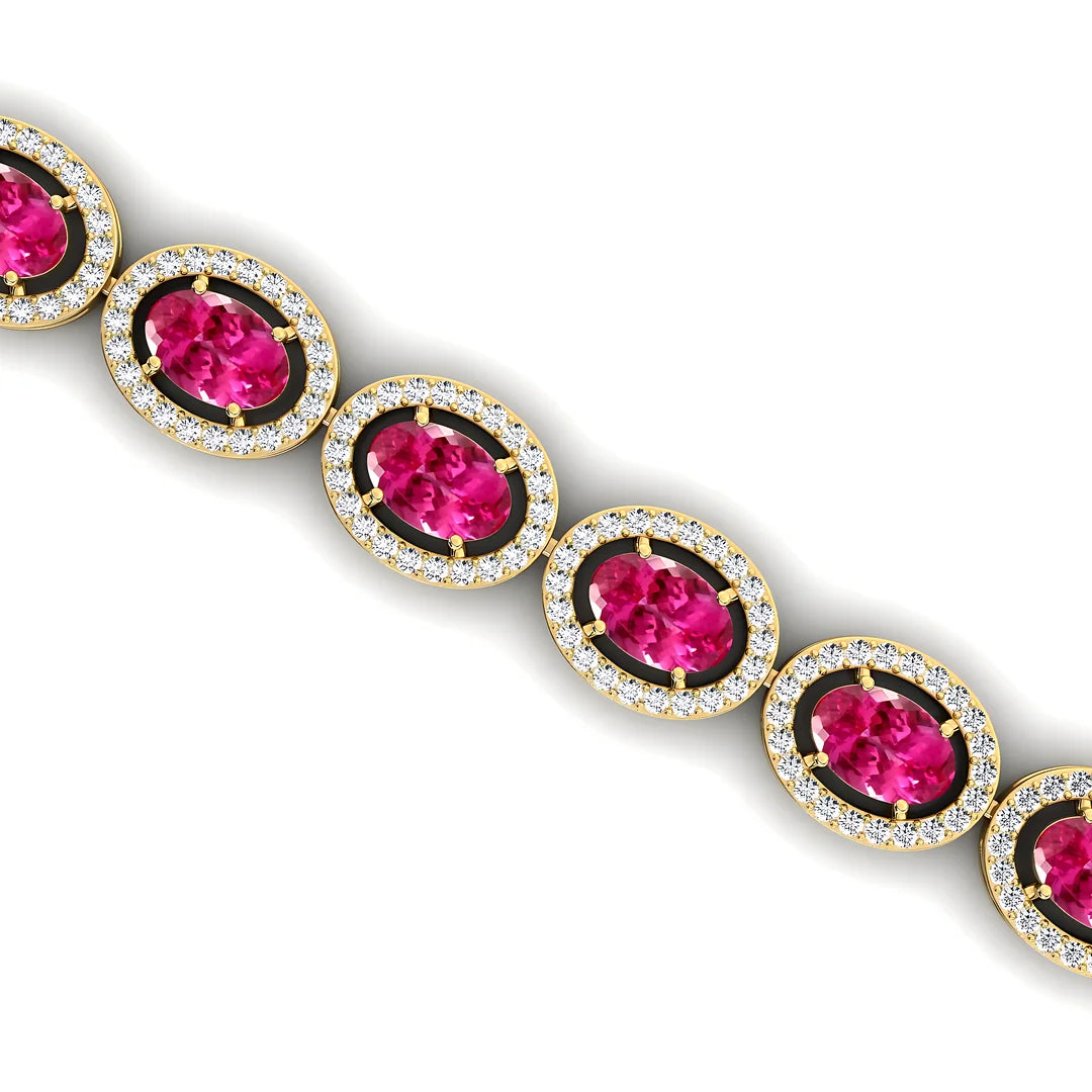 14k Gold Natural Oval Pink Sapphire & Diamond Tennis Bracelet Luxury Elegant Design Bulk Wholesale Fine Jewelry Tennis Bracelets