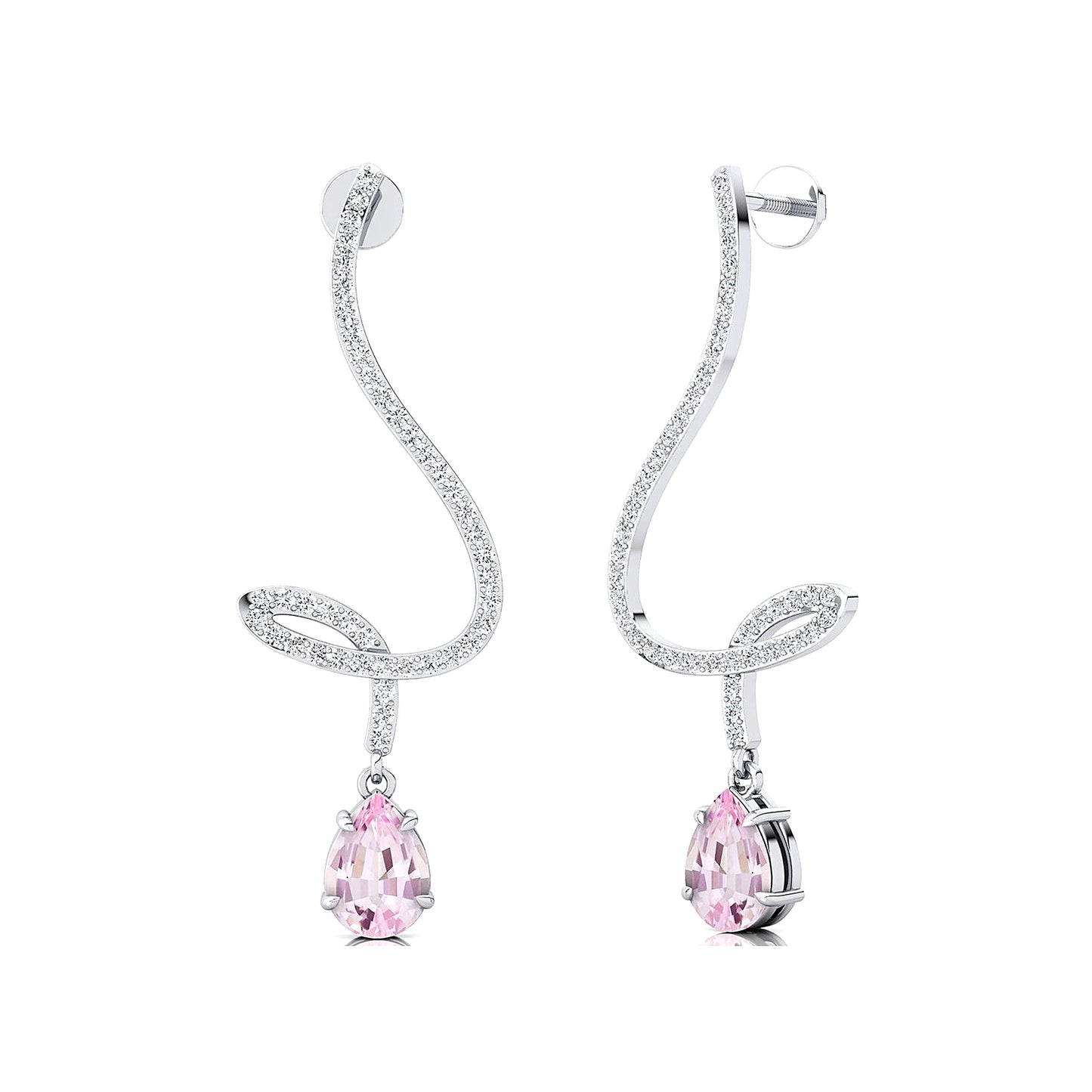 18k Solid Gold Rhodium Plated Dangling Drop Earrings Wedding Jewelry Natural Morganite Gemstone & Real Diamonds Earrings For Her