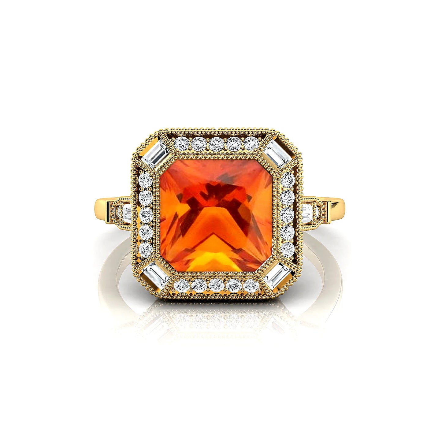 Trendy Solid Gold Rhodium Plated Natural Citrine Gemstone Fine Real Diamonds Classic Wedding Halo Soliotaire Ring For Wife