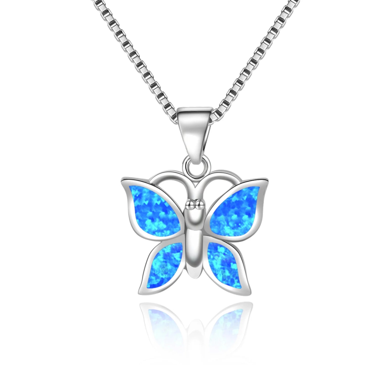 Aobao Copper Opal Pendant Necklace-Blue Fire Opal Inlaid Butterfly Design Link Chain | Coastal Nature Jewelry Bulk Gifts