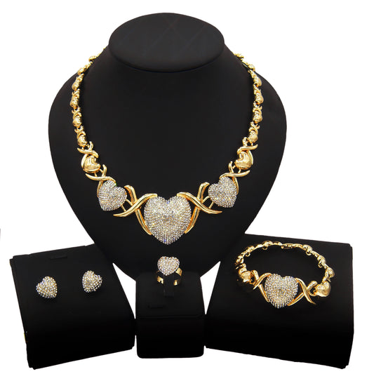 Zhuerrui I Love You Big Heart Hug and Kiss Xoxo Jewelry Sets Wedding High Quality 18K Gold Plated African Women Jewelry SetC0001