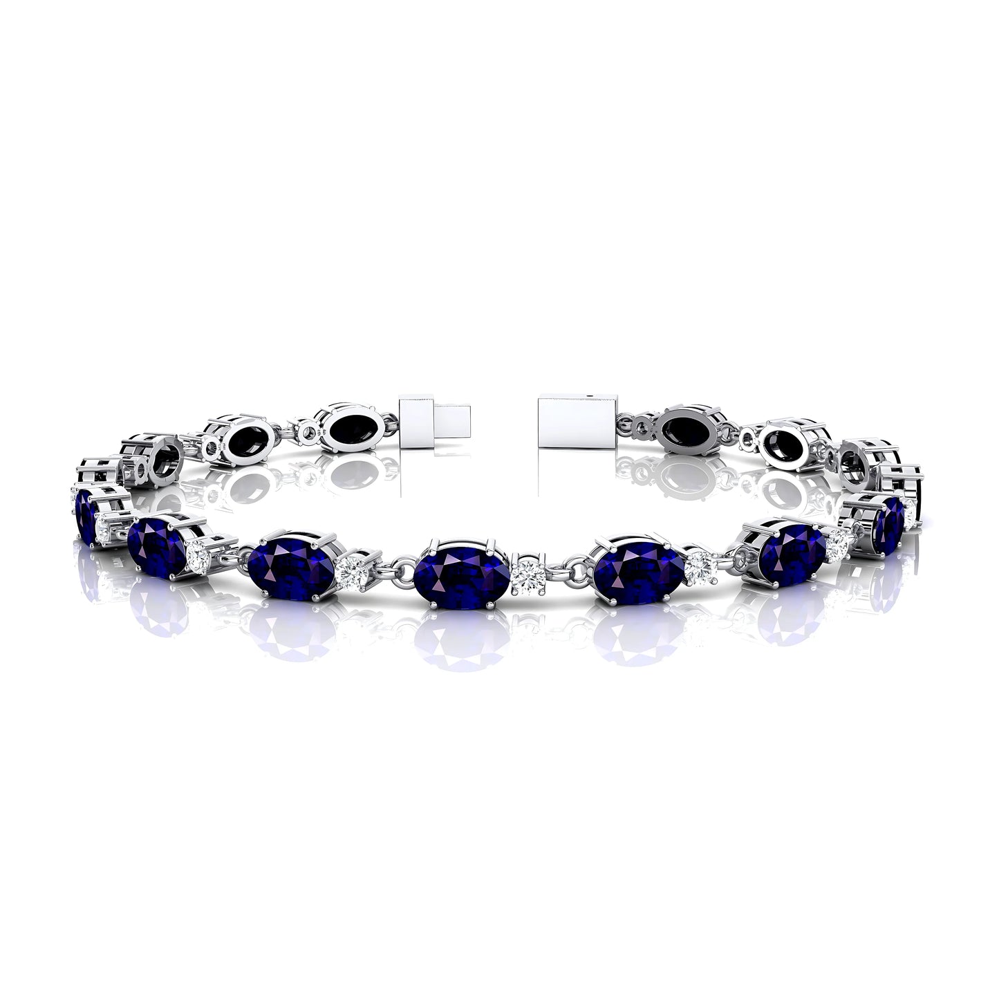 Trendy 14Kt Pure Gold Round Cut Diamond and Oval Cut Blue Sapphire Tennis Bracelet Dainty Elegant Blue Sapphire Tennis Bracelet