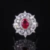 Gemfiori AR013 Abiding Luxury Vintage Cubic Zirconia 925 Sterling Silver Ice Cut Lab Grown Ruby White CZ Flower Anniversary Ring