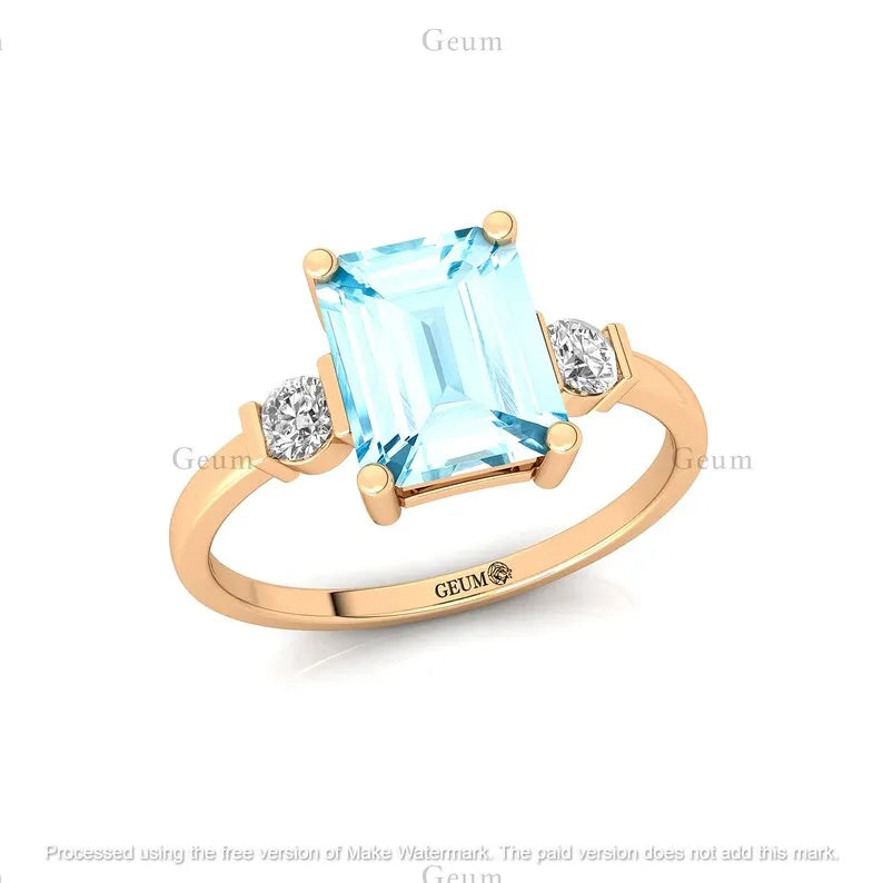 Aquamarine Engagement Ring Vintage 18k Gold March Birthstone Wedding Cluster Natural Diamond Women Party Drop Shipping