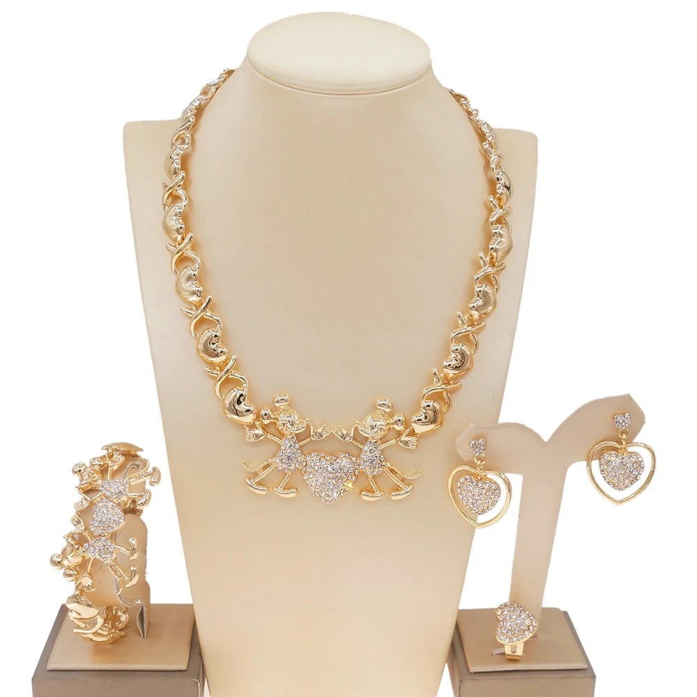 Zhuerrui Cartoon Pictures I Love You Kiss and Hug Jewelry Set Brazil Bridal Gold Womens Jewellery Party Girls Jewelry Sets X0153