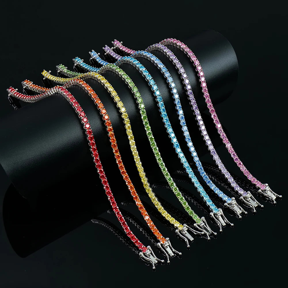 ArtistA Factory Price Bulk Jewelry Unisex 925 Sterling Silver 2mm 3mm Colorful Diamond Mossanite Moissanite Tennis Bracelet