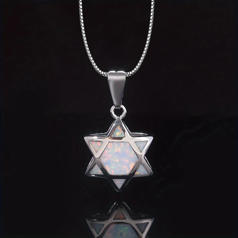 TikTok Hit Luxury Six-Pointed Star Channel Set Opal Charm Necklace Women Brass Silver Plating Trendy Simple Unique Design 45cm