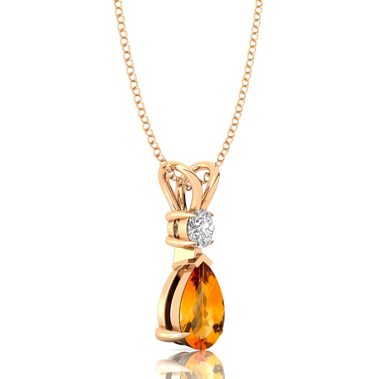 Pear Cut Citrine Gemstone Teardrop Pendant 14k 18k Gold Pendant With Natural Diamond Pendant Charms Solitaire Pendant Necklace