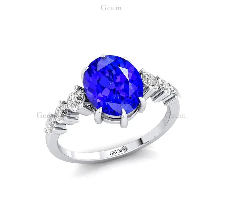 Newly Arrived Natural Tanzanite Gemstone Ring With Solid Gold & Real Diamonds Fine Cluster Rings Weddings OEM Wholesale Price