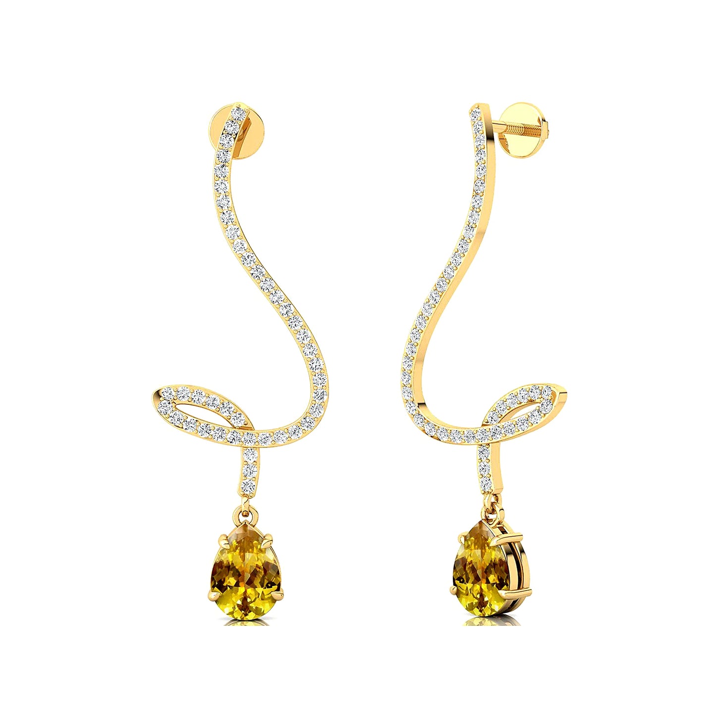 Lab Yellow Sapphire and Real Diamonds Dangling Drop Earrings OEM Vintage Style Cut Solid Gold Fine Jewelry Bridal Party Gift