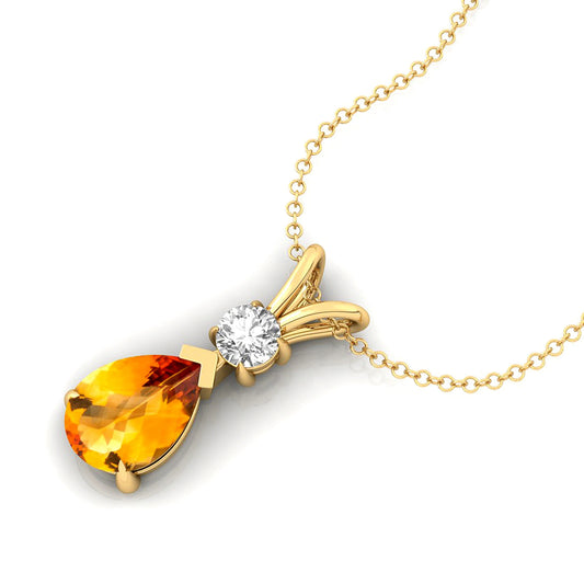 Pear Cut Citrine Gemstone Teardrop Pendant 14k 18k Gold Pendant With Natural Diamond Pendant Charms Solitaire Pendant Necklace