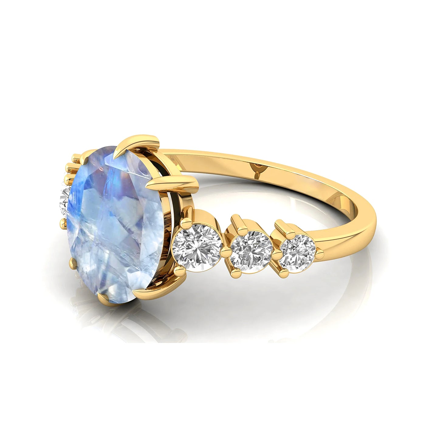 Exquisite Oval Cut Natural Rainbow Moonstone Gemstone Bridal Wedding Party Cluster Rings 14k Solid Gold Genuine Diamond Classic