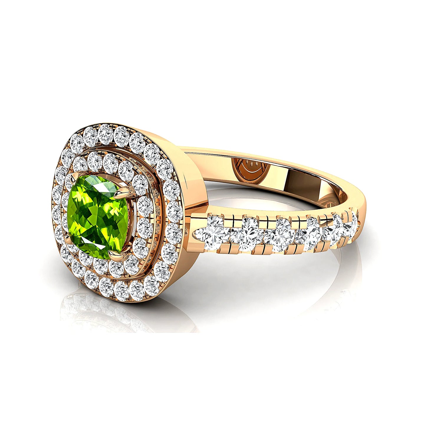 18kt Solid Gold Natural Peridot & Diamonds Rhodium Plated Classic Engagement Wedding Rings Fine Jewelry Valentine's Day Gifts