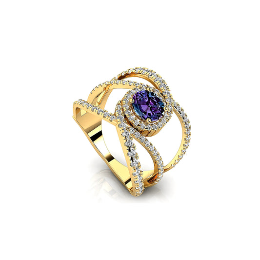 18k Solid Gold Rings Lab Grown Alexandrite Gemstone With Natural Diamonds Classic Wedding Rings Fine Bridal Halo Jewelry Gift