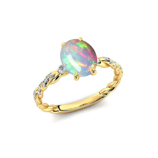 18k Solid Gold Rhodium Plated Ring Natural Ethiopian Opal & Real Diamond Birthstone Engagement Rings Valentine's Day Gift OEM