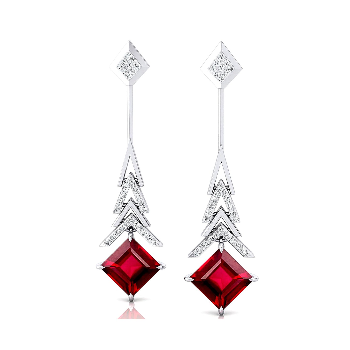 18kt Solid Gold Cute Lab Grown Ruby Gemstone & Real Diamond Dangle Drop Earring for Wedding Party & Gift Direct Factory Supplier