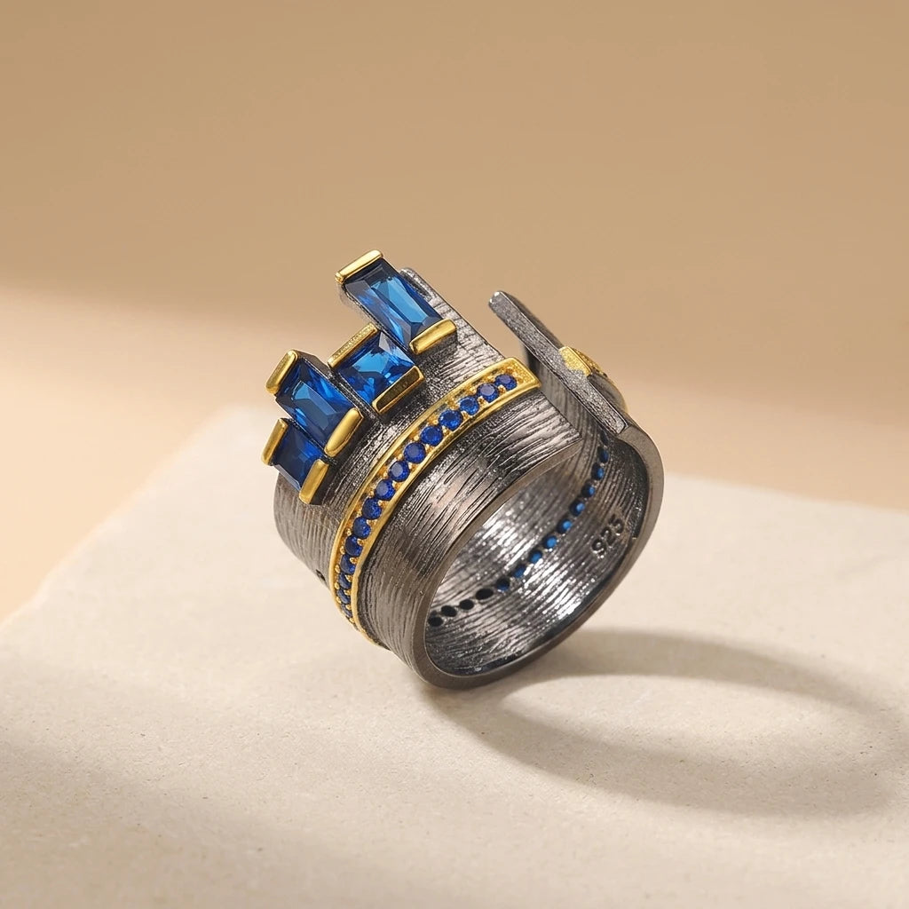 Custom Design Shape Crystal Stone Gemstone Opening 925 Sterling Silver Ring Jewelry
