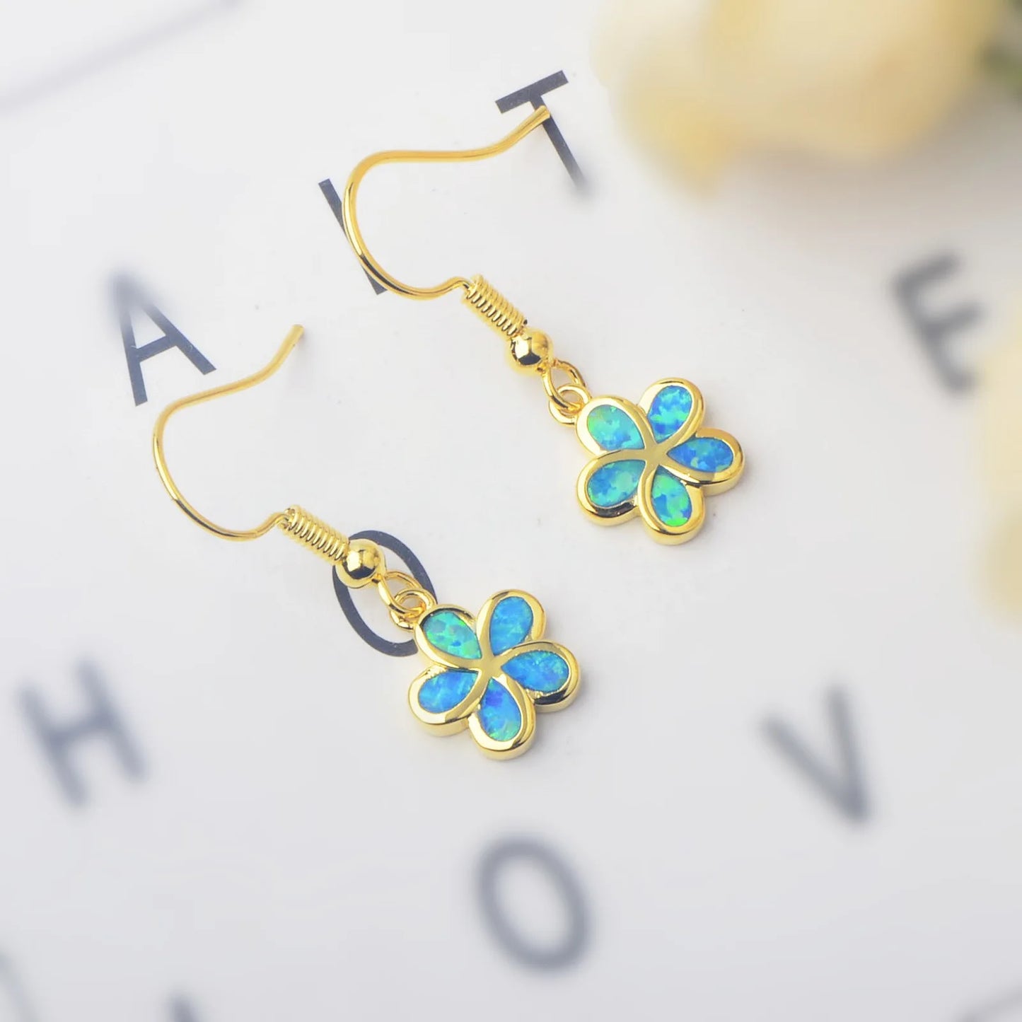 TikTok ins European and American style Opal blue women's Australian opal flower earrings Opal earrings wholesale