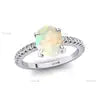 Unique Design Oval Shape Natural Ethiopian Opal Gemstone Ring Pure 14K Gold Rhodium Plated Adorned Genuine IGI Diamonds