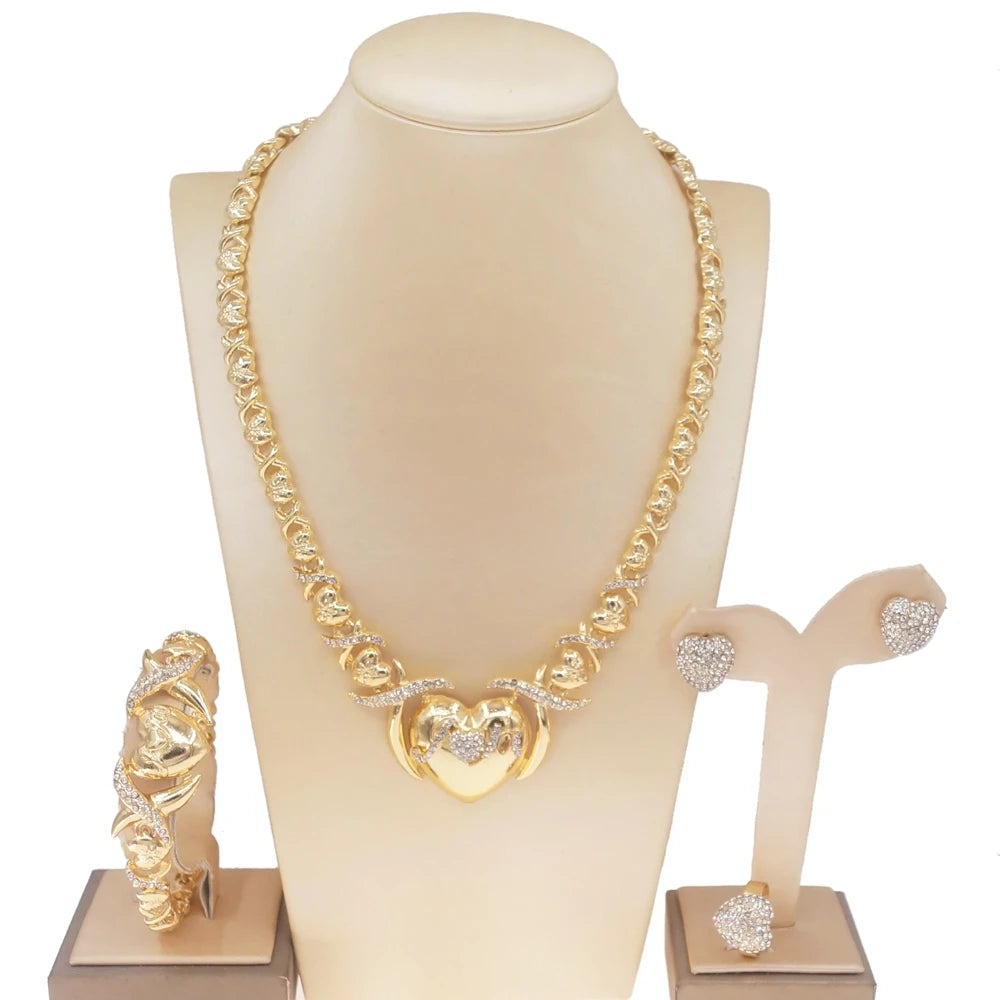 Zhuerrui Hot Sale Pop Style Xoxo Hug and Kiss I Love You Jewelry Set Latest Design Women Gold Plated Necklace Jewelry Sets X0147