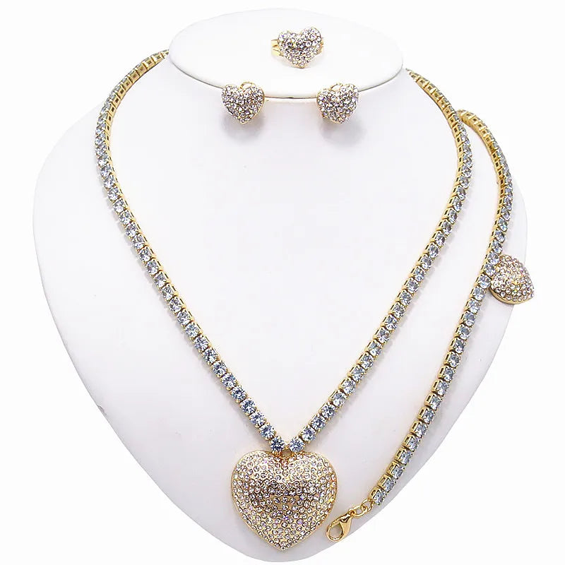 Zhuerrui Crystal Big Love 18k Gold Plating Wedding Jewelry Sets I Love You Hug and Kiss Heart of the Eternal Jewelry Set X0069