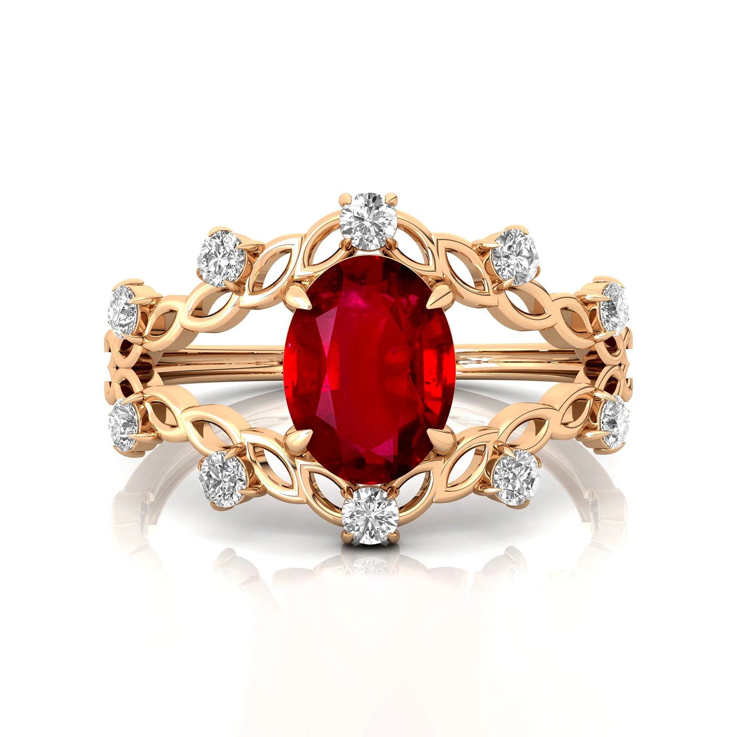 14k Gold Oval Cut Lab Grown Ruby & Real Diamond Statement Rings Luxurious Fine Jewelry Birthstone Unique Boho Design Gold Ring