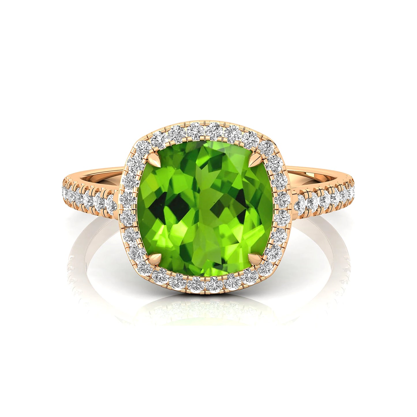 Genuine Peridot 18k Solid Gold August Birthstone Wedding Ring Anniversary Gift Natural Cut Diamond Engagement Ring for Party