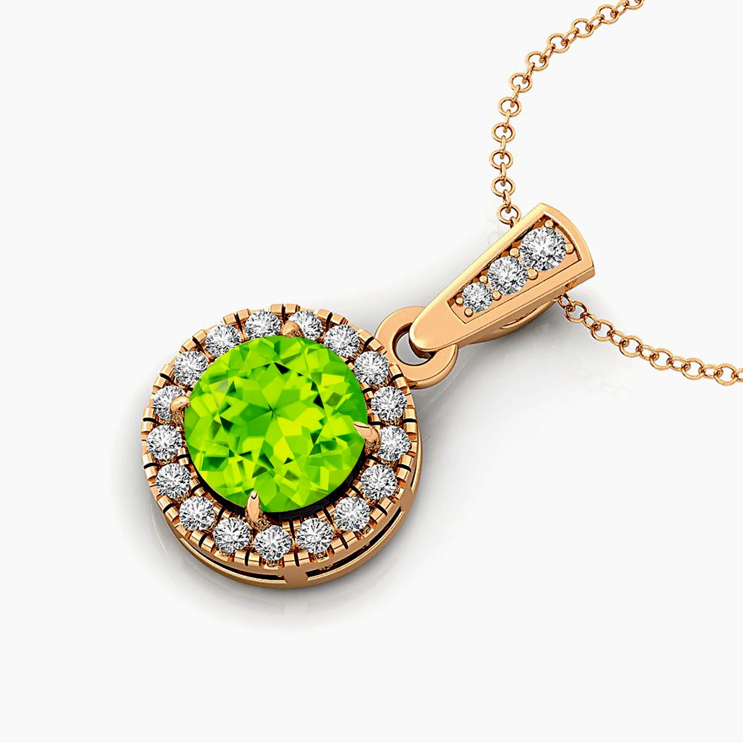 Natural Peridot Charm's Pendant in 14k Gold With Natural IGI Certified Diamond Handmade Round Peridot Charm's Pendant Necklaces