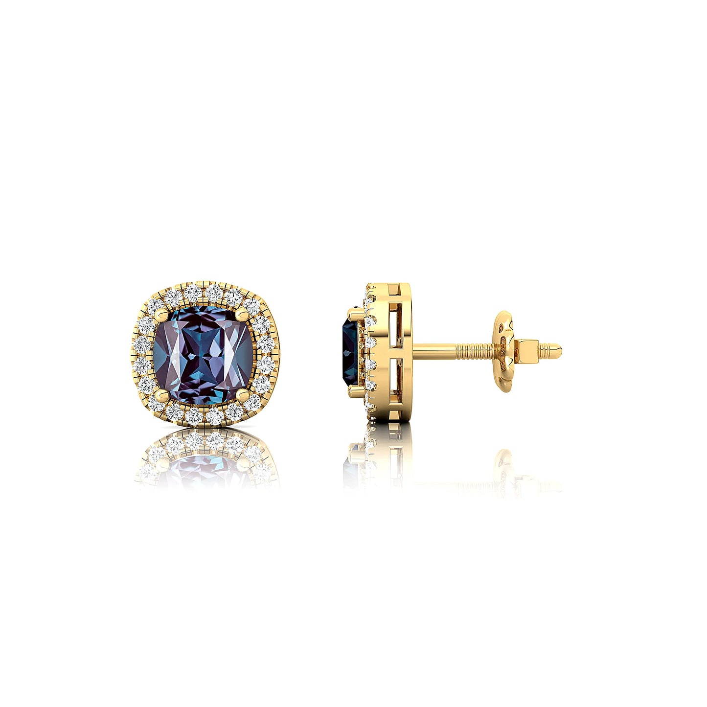 18k Solid Gold Lab Grown Alexandrite Dainty Halo Stud Earrings With Natural Diamonds Fine Jewelry Stud Earrings Wedding Gift