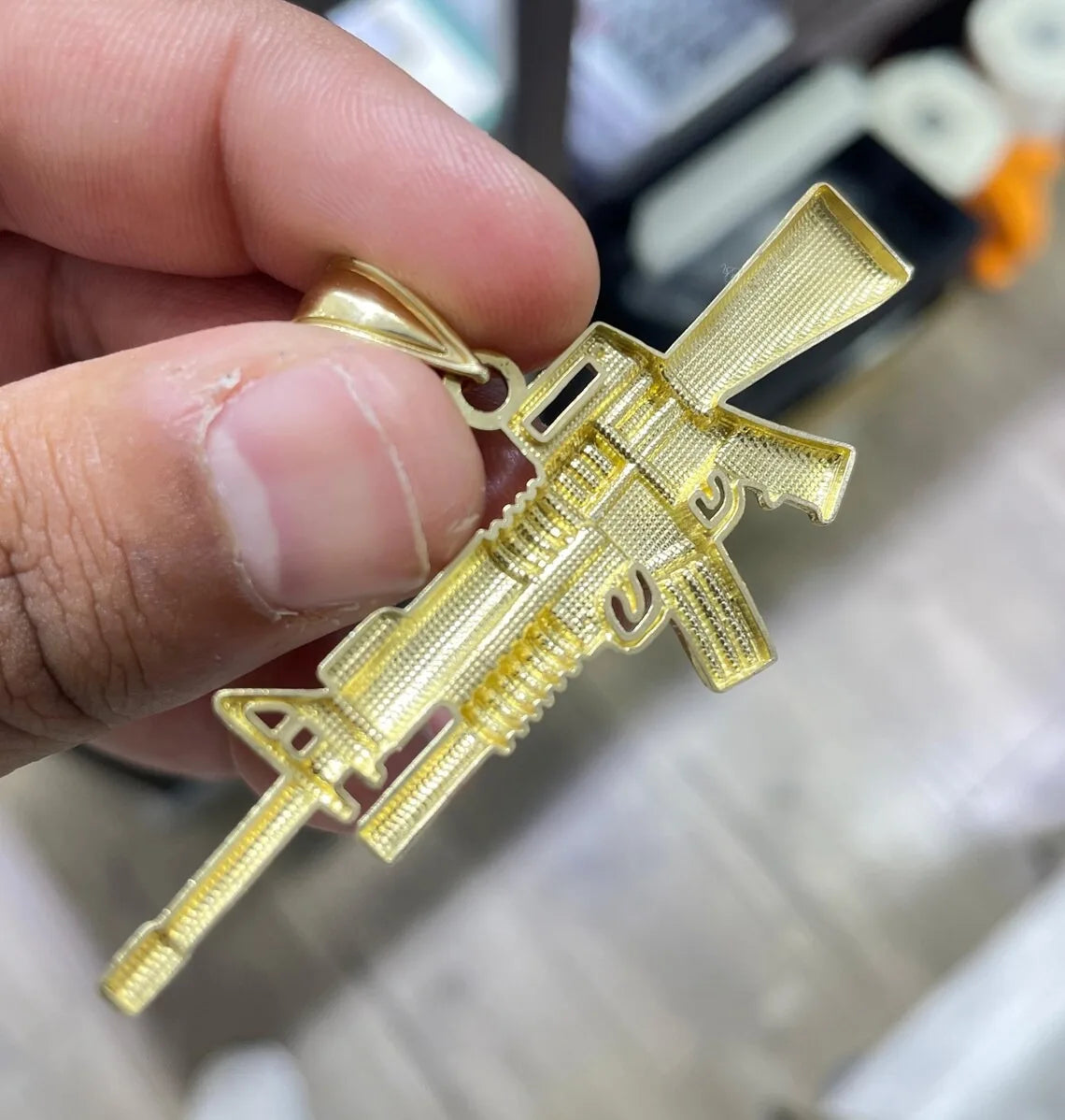 BiG-BOSS 10K Solid Yellow Gold Stainless Steel AK-47 Gun Charm Pendant Gold Plated 6.6 Grams Mens Unisex Party Gift