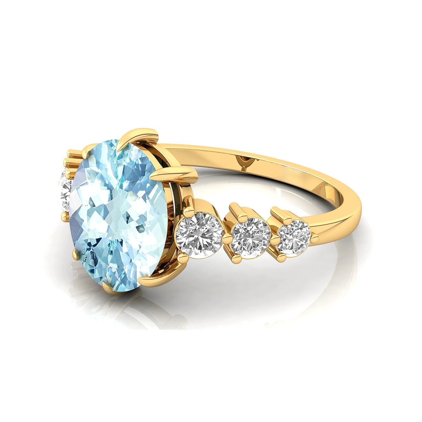 Natural March Birthstone Aquamarine Gemstone Ring in 14k Solid Gold With IGI Certified Real Diamond Handmade Halo Solitaire Ring