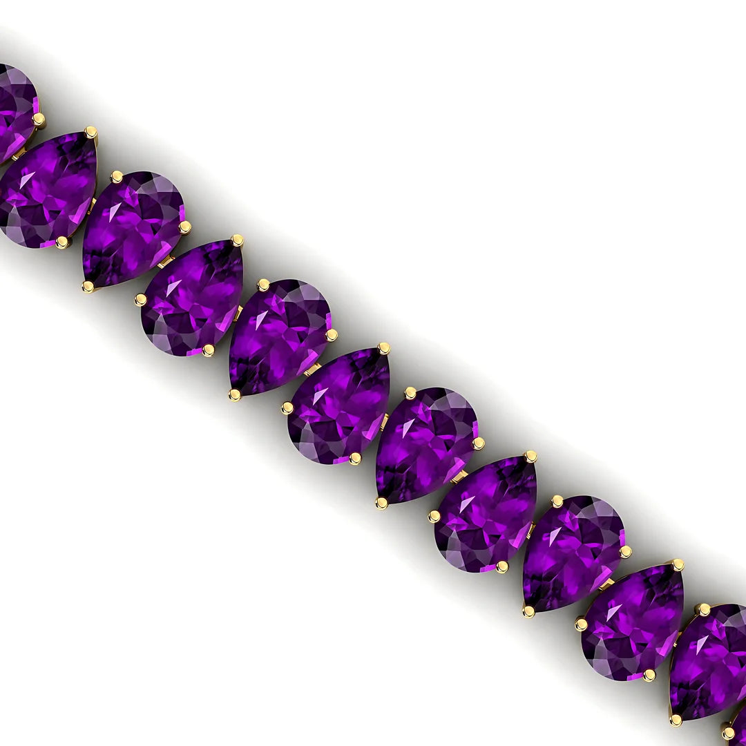 Natural Alternative Pear Cut Purple Amethyst 14K Gold Tennis Bracelet Gemstone Bracelet 2025 Modern Minimalist Women's Bracelet
