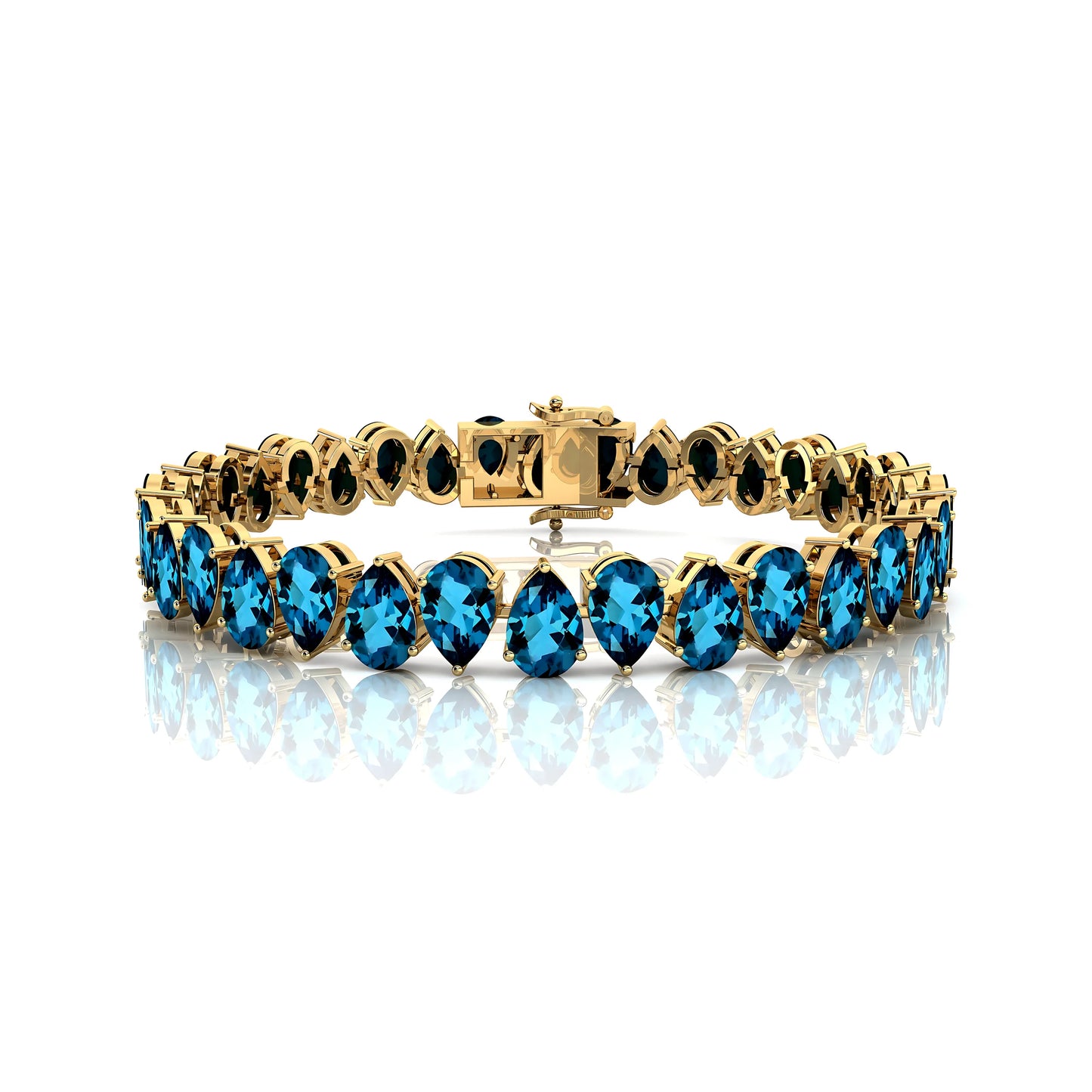 14K 18K Solid Gold London Blue Topaz Tennis Bracelet for Men Women Wedding Anniversary Casual Wear Bracelet Valentine's Gift