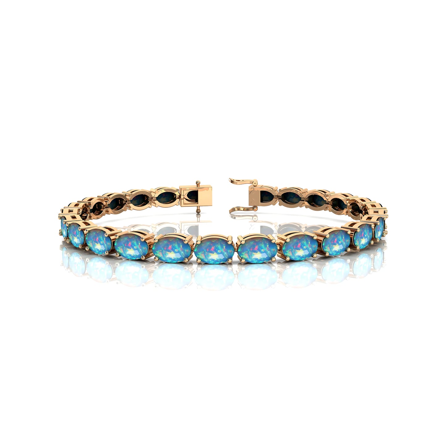 Romantic Style 14K Gold Ethiopian Opal Tennis Bracelet Oval Shape Semiprecious Opal Gemstone Bracelet For Engagement Anniversary