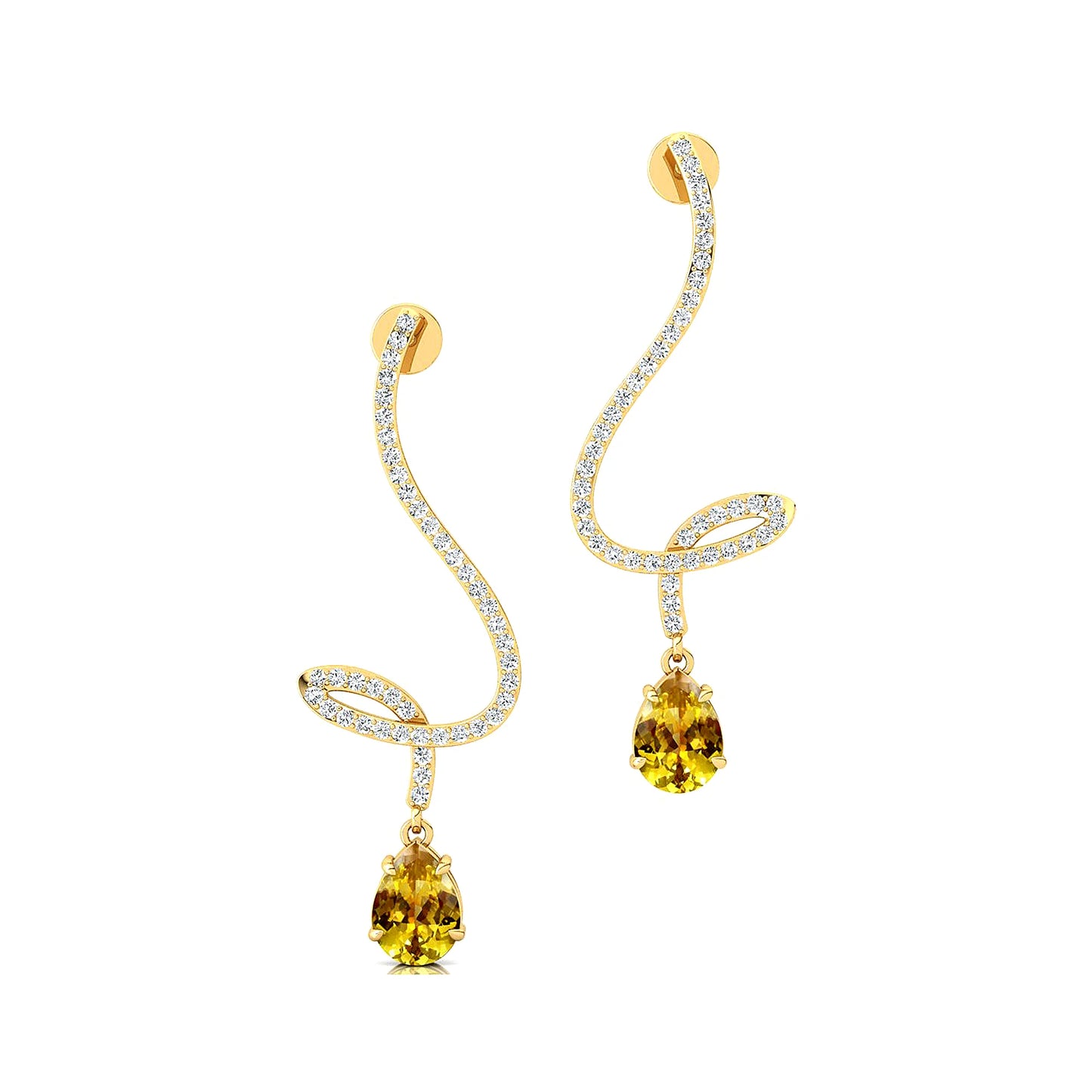 Lab Yellow Sapphire and Real Diamonds Dangling Drop Earrings OEM Vintage Style Cut Solid Gold Fine Jewelry Bridal Party Gift