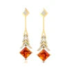 18k Solid Gold Natural Citrine & Real Diamonds Drop Earrings Rhodium Plated Cute Style Wedding Anniversary Gift for Women