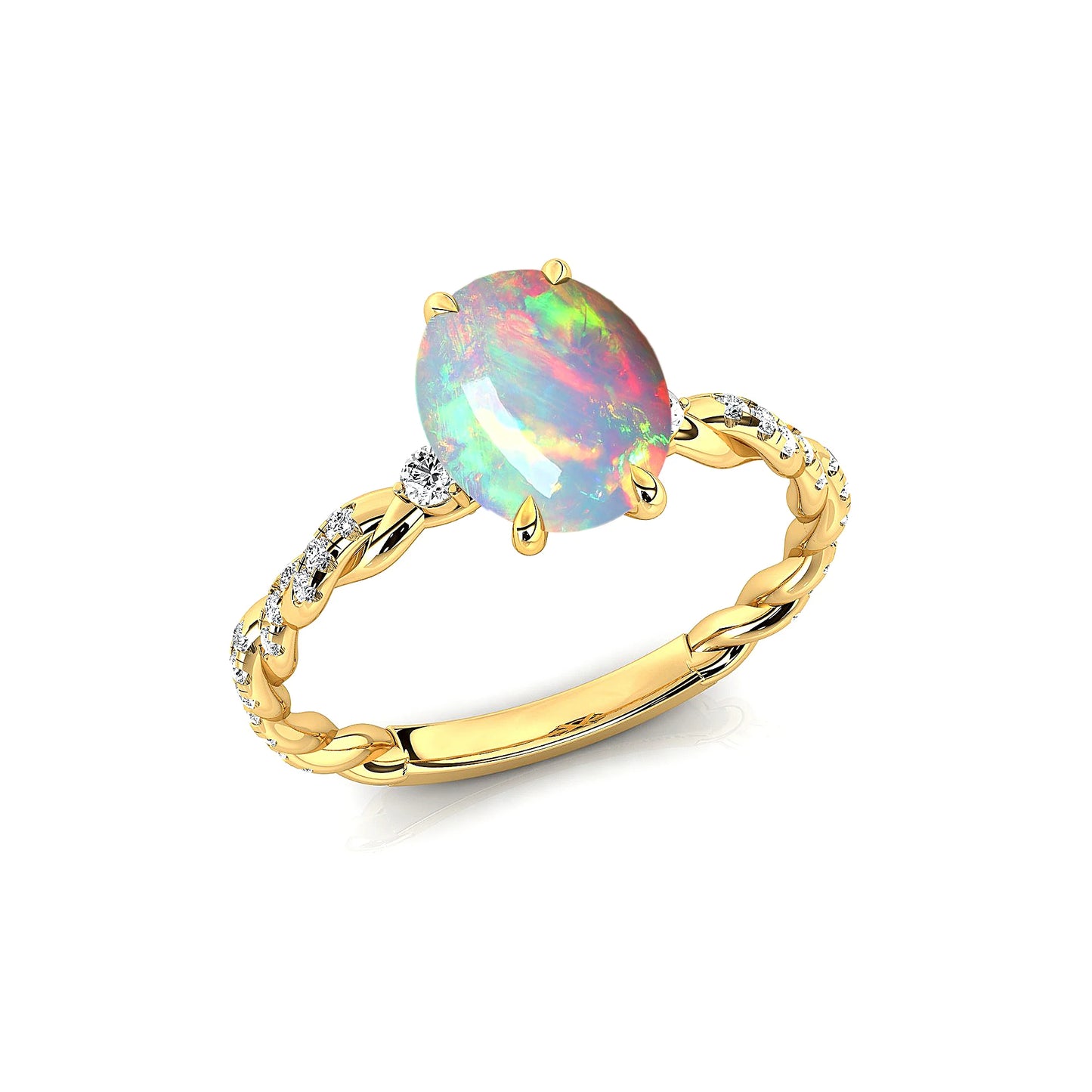 18k Solid Gold Rhodium Plated Ring Natural Ethiopian Opal & Real Diamond Birthstone Engagement Rings Valentine's Day Gift OEM