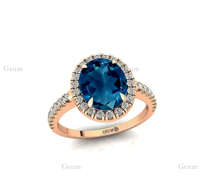 Beautiful London Blue Topaz 14k Solid Gold Wedding Engagement Classic Designer Custom Fine Jewelry Anniversary OEM Prong Setting