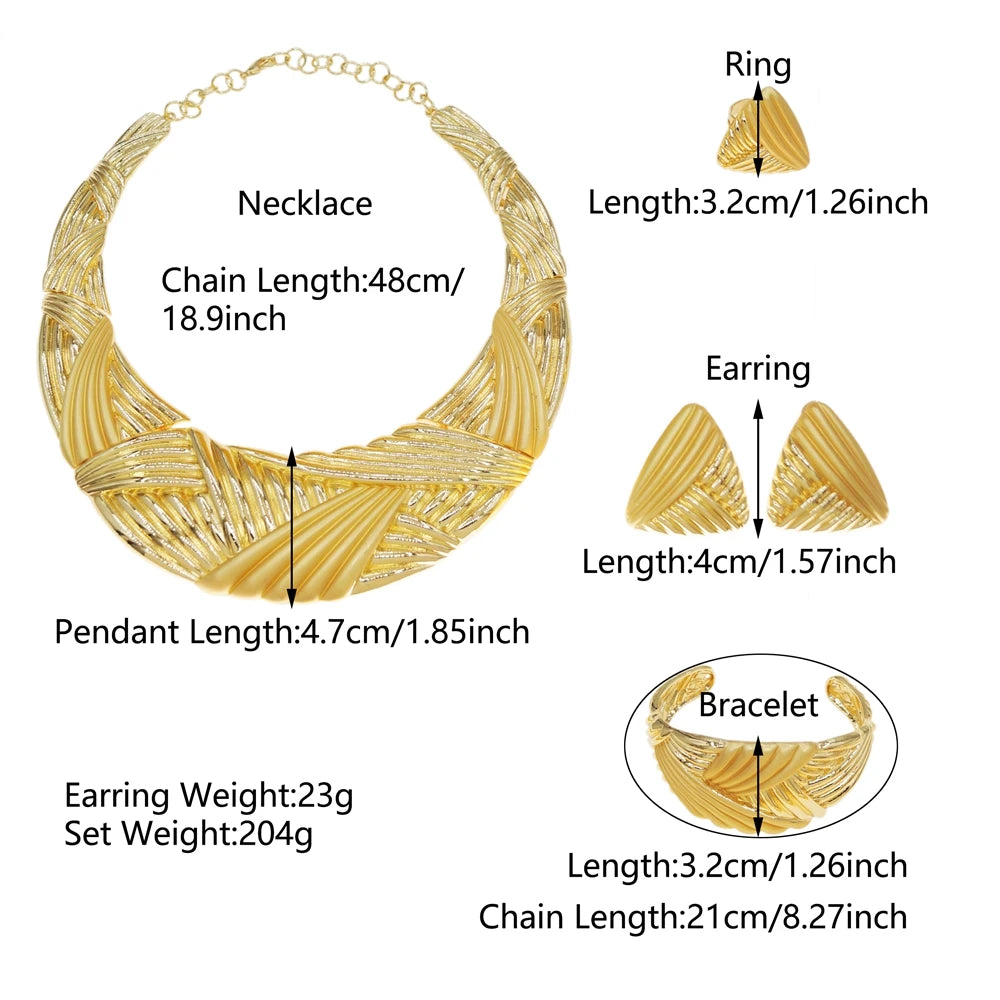 Zhuerrui African Italian Gold Plated Jewelry Set Bold Ribbed Twisted Geometric Choker for Women Wedding Banquet I0057