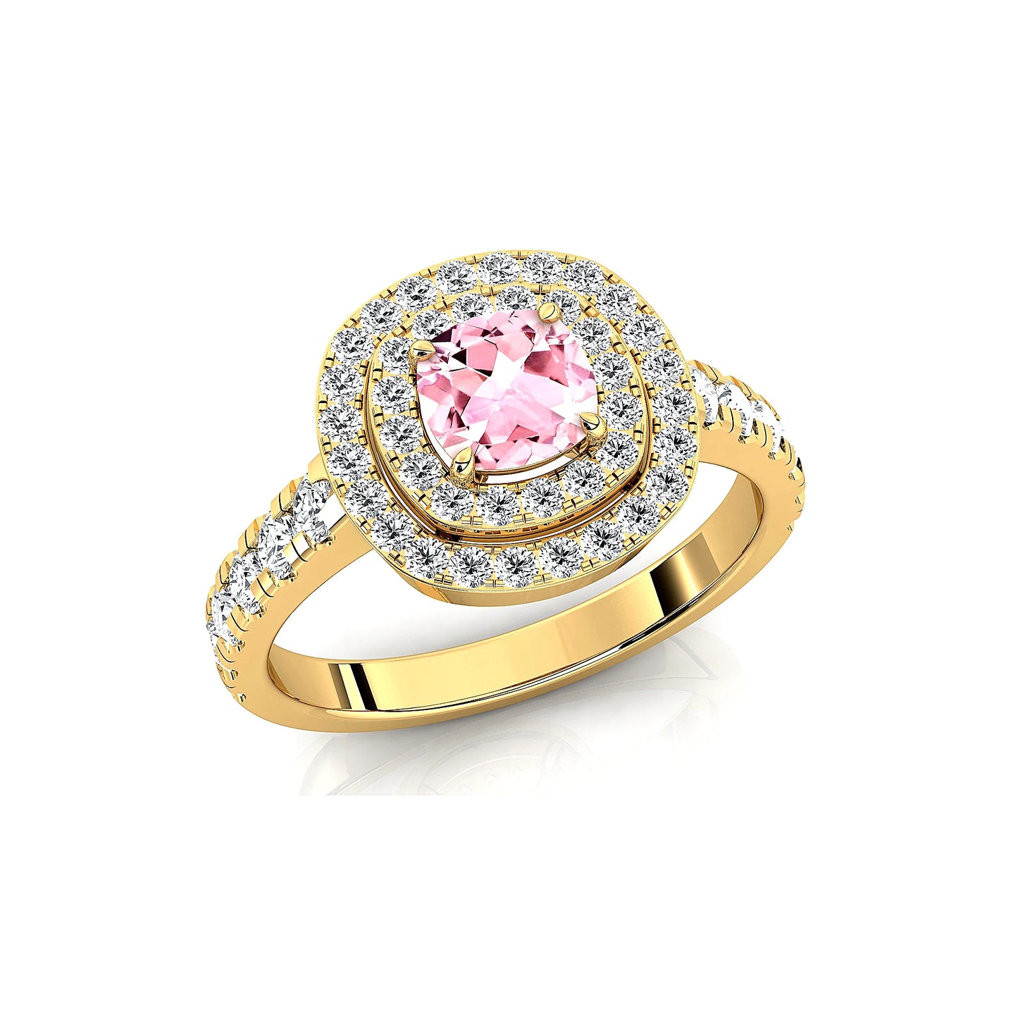 18K Solid Gold Rhodium Plated Cluster Halo Rings with Natural Morganite Gemstone and Real Diamonds Statement Wedding Fine Ring