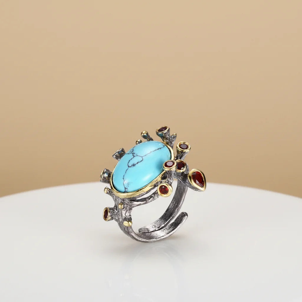 Handmade Gemstone Turquoise 925 Sterling Silver Adjustable Open Ring