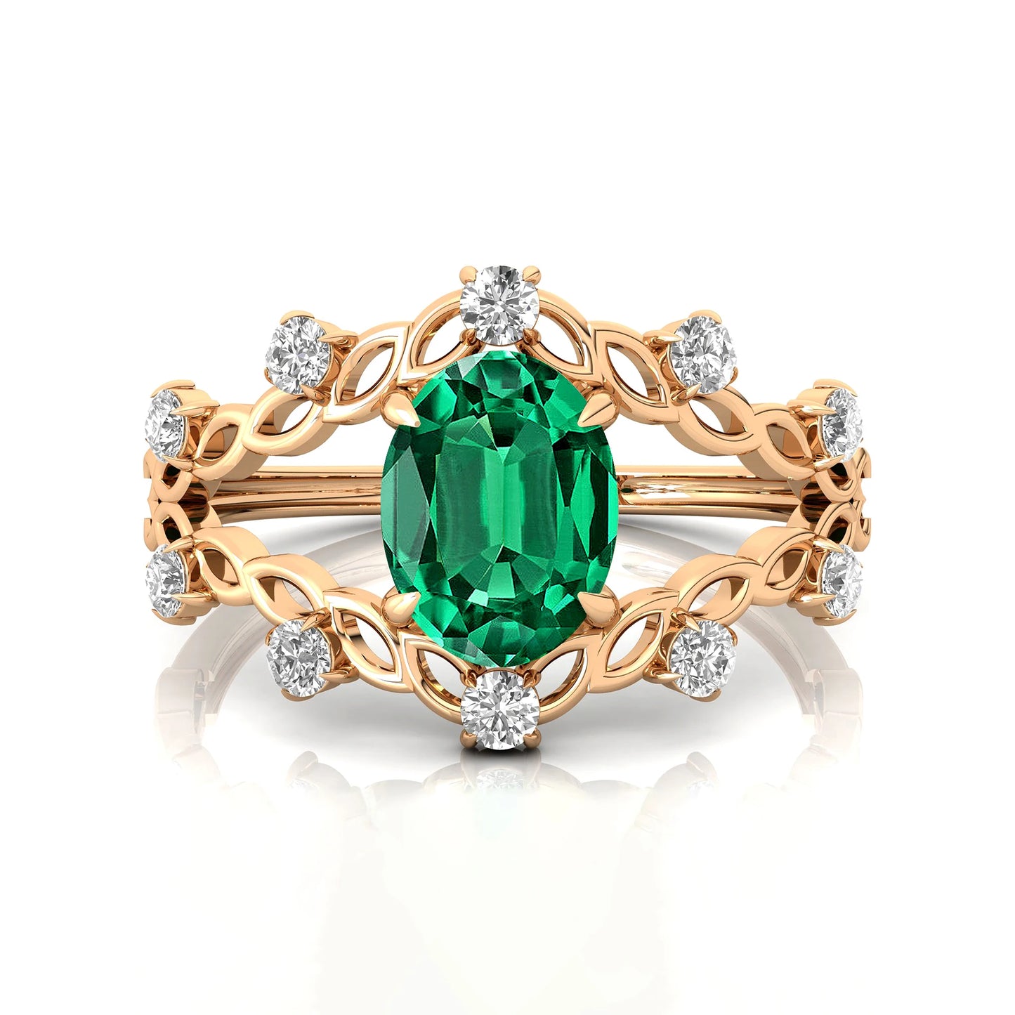 Lab Grown Oval Emerald Gemstone & Real Diamond Ring 14K Yellow Gold Classic Engagement Jewelry Birthday Gift Her Wholesale OEM