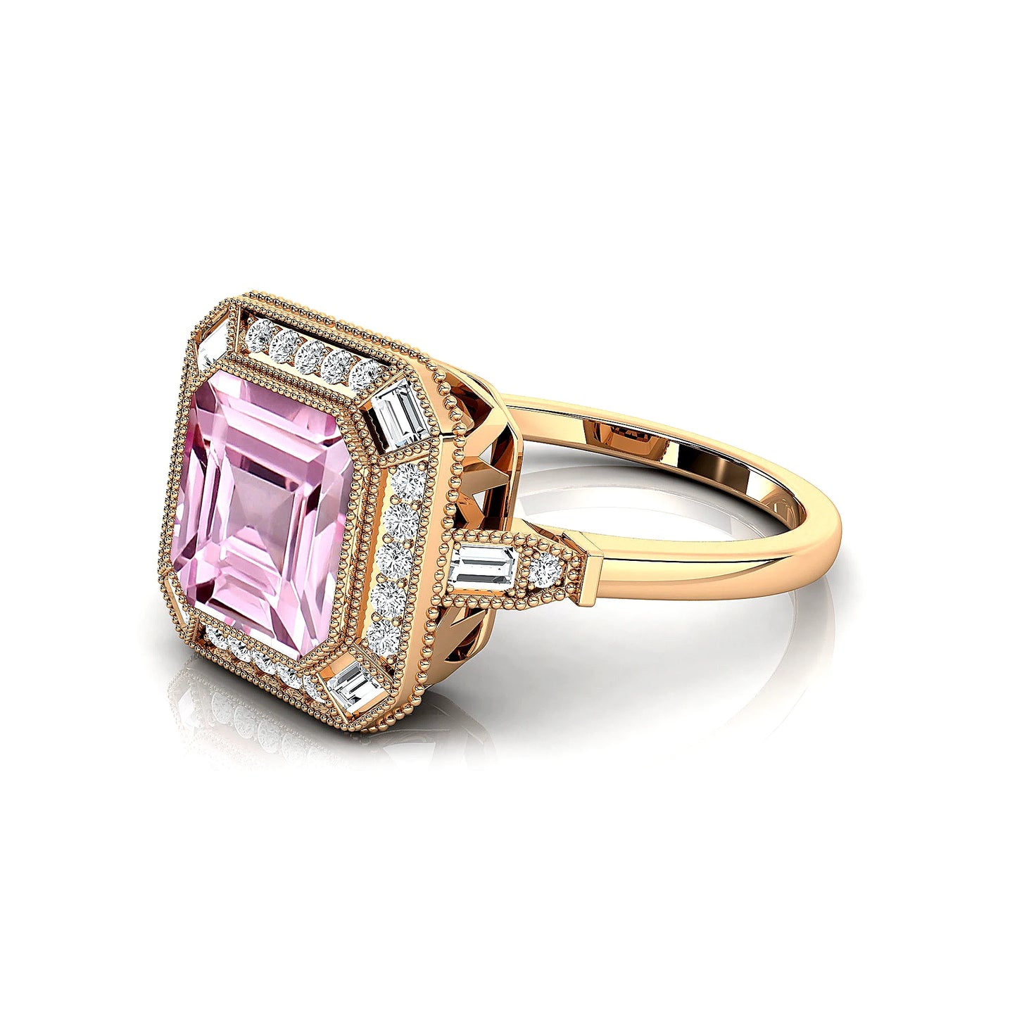 18k Solid Gold Engagement Rings Natural Morganite Gemstone Real Diamonds Wedding Gift Rhodium Plated Solitaire Halo Ring For Her