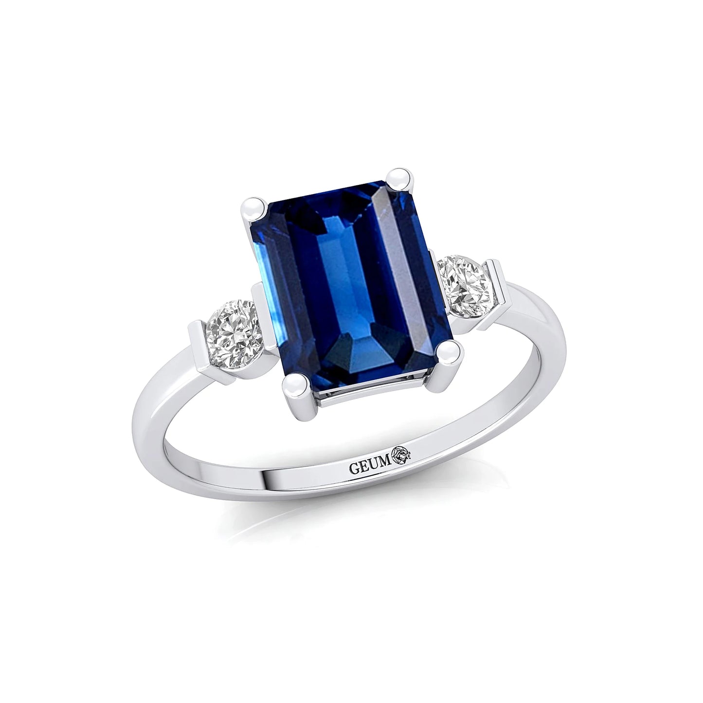 Natural Round Cut Lab Grown Blue Sapphire 2 Diamond 14k 18k Solid Gold Ring Wedding Engagement Party Rings OEM