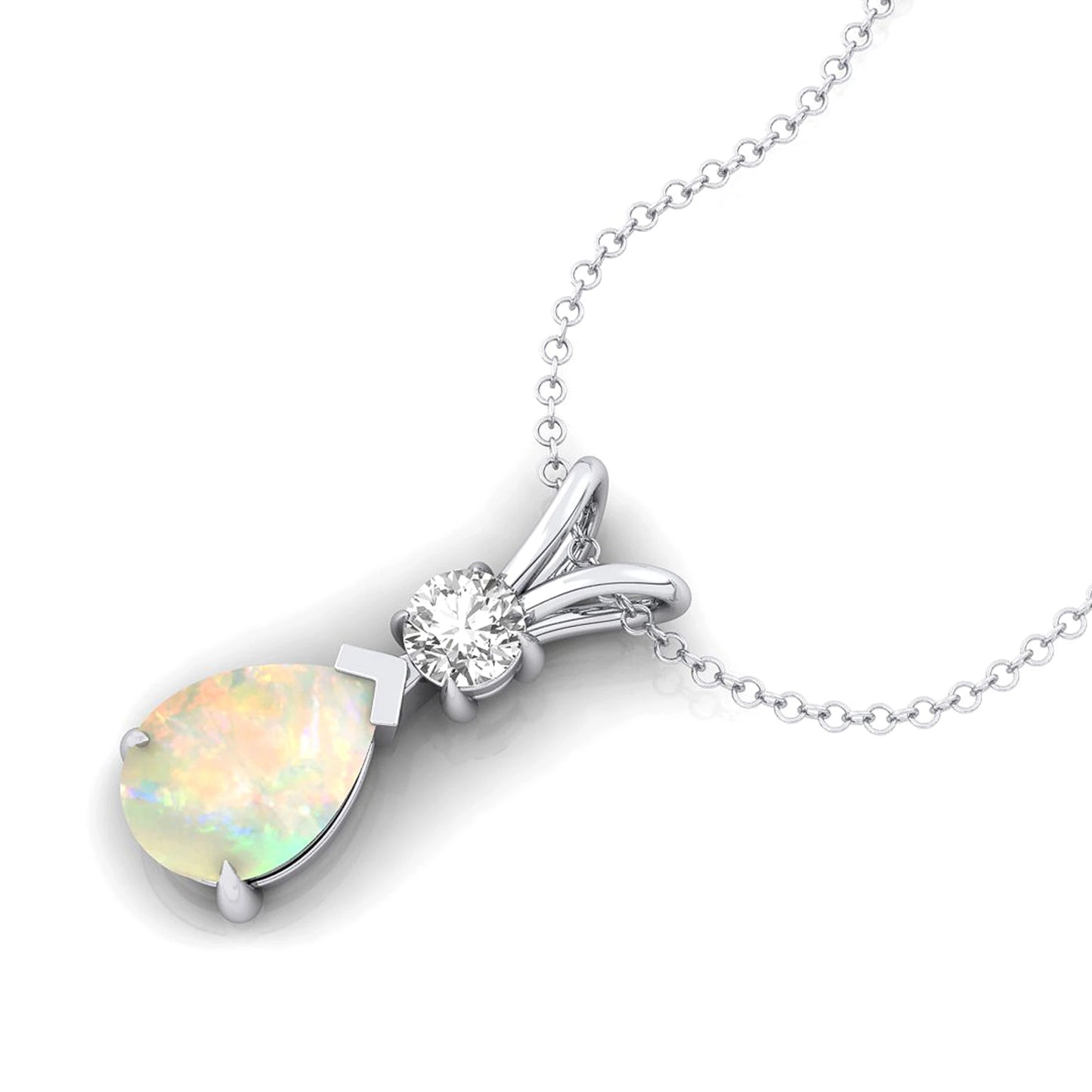 Pear Cut Natural Ethiopian Opal Solitaire Pendant in 14k Solid Gold Rhodium Plated Cute Style Diamond Round Cut Charm Pendant