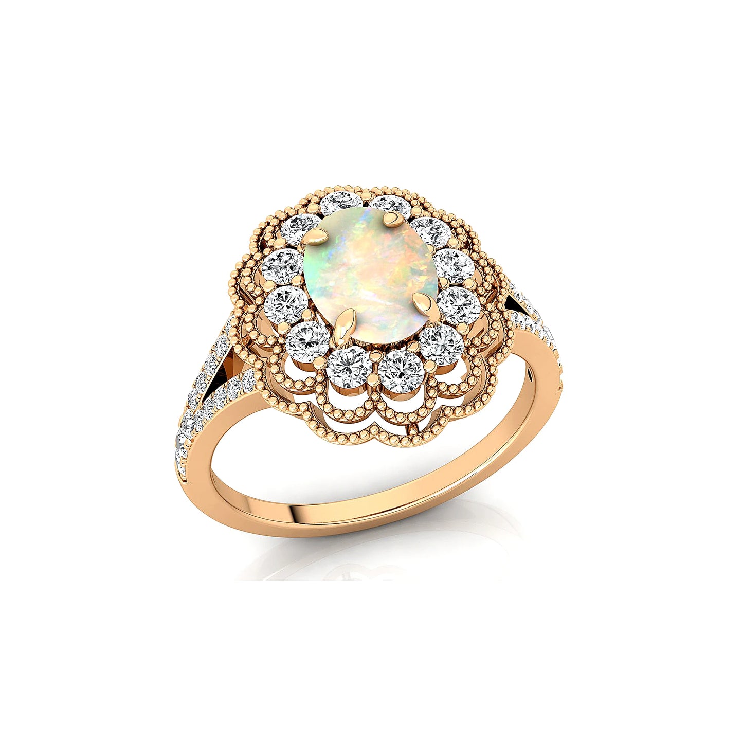 Solid Gold Natural Ethiopian Opal Gemstone Engagement Rings Real Diamonds Fine Birthstone Wedding Party OEM Wholesale Valentines